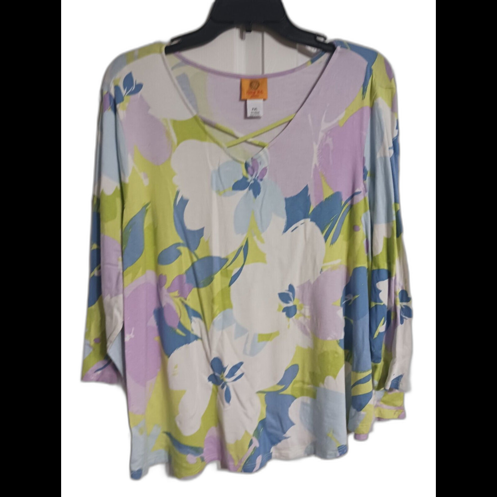 Women's Ruby Rd. Petite 3/4 Sleeve Criss Cross Front Top Size PXL